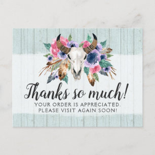 Russe Floral Vache Crâne Boho Chic Carte de remerc