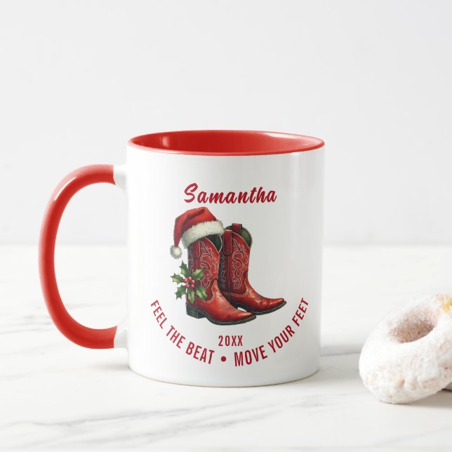 Russe Line Dance Cowboy Bottes Mug (Avec donut)