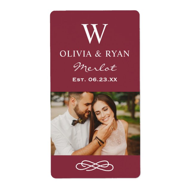 Russe Maroon Rouge Mariage Monogramme Vin Photo (Devant)