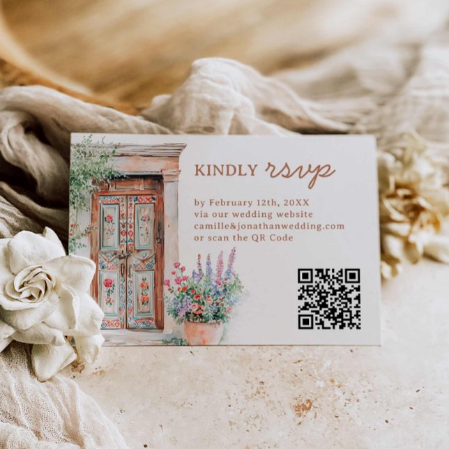 Russe Mexique Mariage QR Code RSVP (Rustic Destination Wedding RSVP with QR Code)