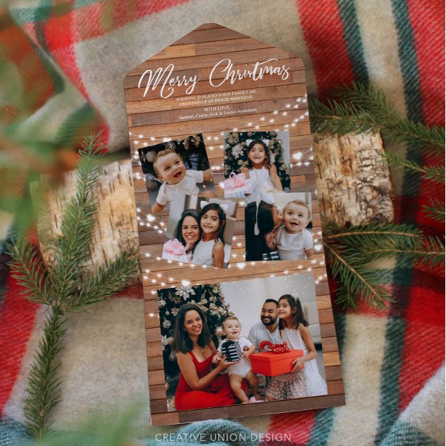 Russe Noël 5 photo tout en une carte de Noël (Rustic Wood Custom Christmas Card)