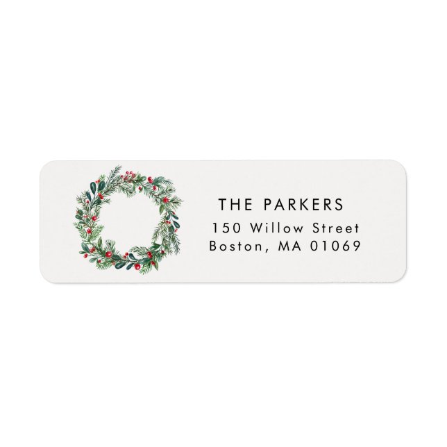 Russe Noël Holly Berries Pine Wreath Adresse (Devant)