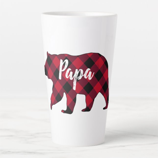 Russe Papa Ours Rouge Buffle Plaid Latte Mug (Devant)
