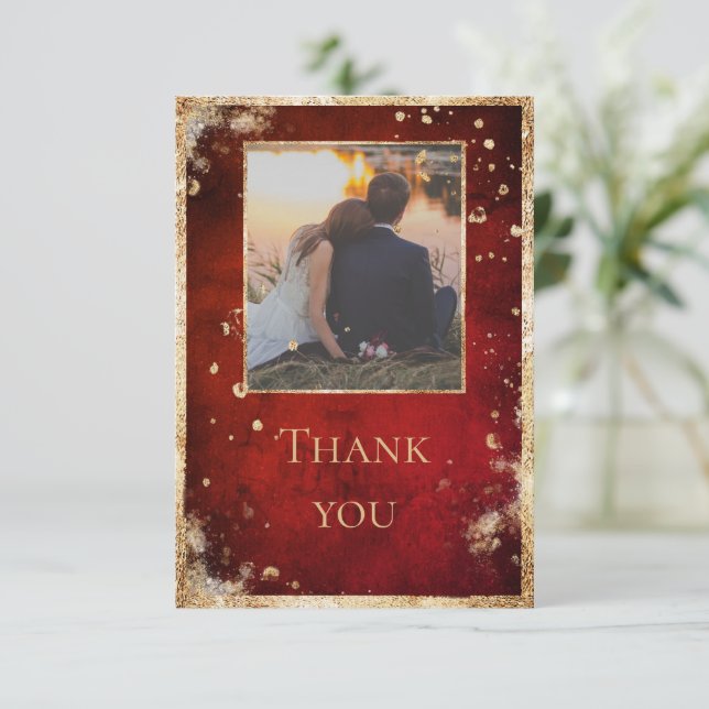 Russe Photo Rouge or Carte de remerciements plat (Debout devant)