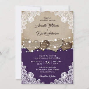 Russe Purple Burlap Faire-part de mariage dentelle