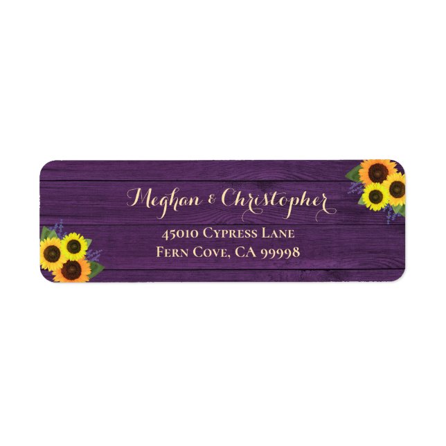 Russe Purple Sunflowers Mariage Adresse de retour (Devant)