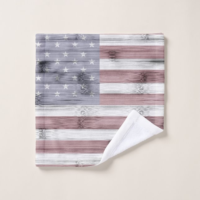 Russe Rouge Blanc Bleu Bois américain drapeau Amér (Gant de toilette)