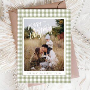 Russe Sage Green Plaid Photo Joyeux Noël Carte