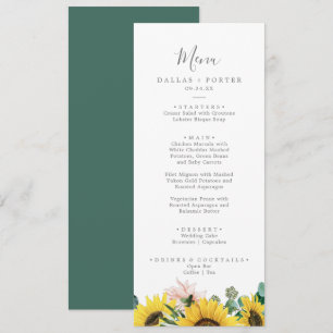 Russe Tournesol Eucalyptus Menu Mariage Dîner