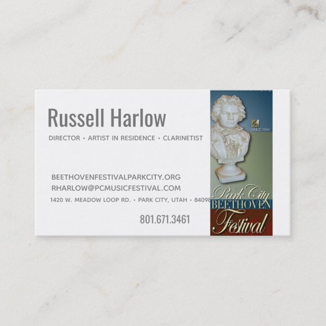 Russell Harlow Festival Business Card (Front)