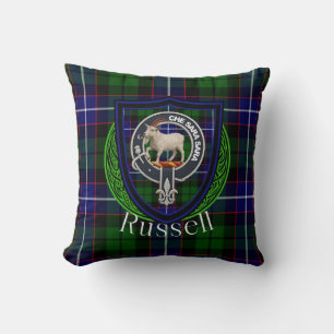 Russell Scottish Clan Tartan & Crest Throw Pillow