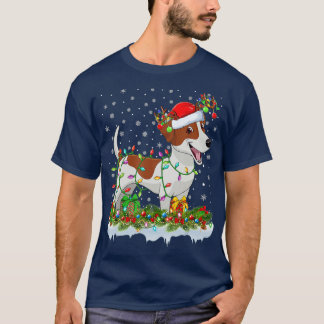 Russell Terrier Dog Santa Hat Reindeer Christmas L T-Shirt