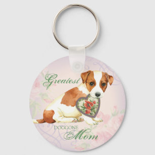Russell Terrier Heart Mom Keychain