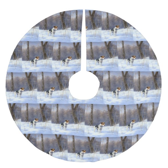 Russell Terrier Let It Snow Christmas Brushed Polyester Tree Skirt (Front)