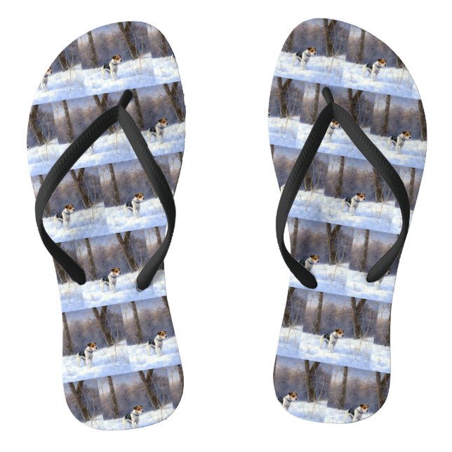 Russell Terrier Let It Snow Christmas Flip Flops (Footbed)
