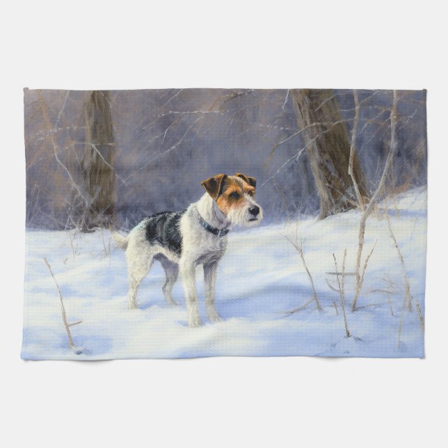 Russell Terrier Let It Snow Christmas Kitchen Towel (Horizontal)