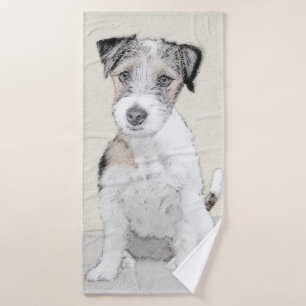 Russell Terrier Rough Painting - Original Dog Art Bath Towel Set