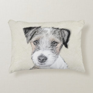 Russell Terrier Rough Painting - Original Dog Art Decorative Pillow