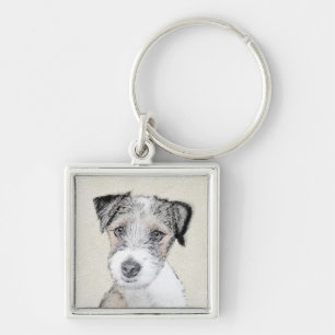 Russell Terrier Rough Painting - Original Dog Art Keychain