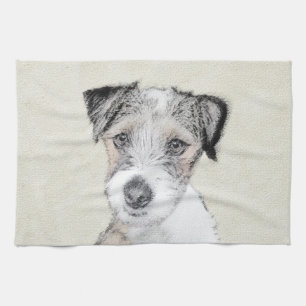 Russell Terrier Rough Painting - Original Dog Art Kitchen Towel