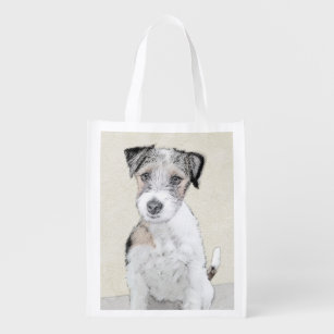 Russell Terrier Rough Painting - Original Dog Art Reusable Grocery Bag
