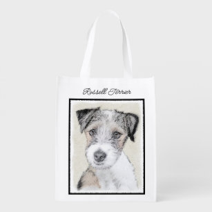 Russell Terrier Rough Painting - Original Dog Art  Reusable Grocery Bag