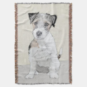 Russell Terrier Rough Painting - Original Dog Art Throw Blanket