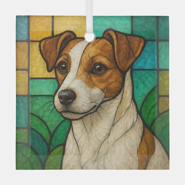 Russell Terrier "Stained Glass"  Glass Ornament (Front)