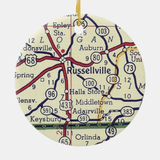Russellville KY Vintage Map Ceramic Ornament (Back)