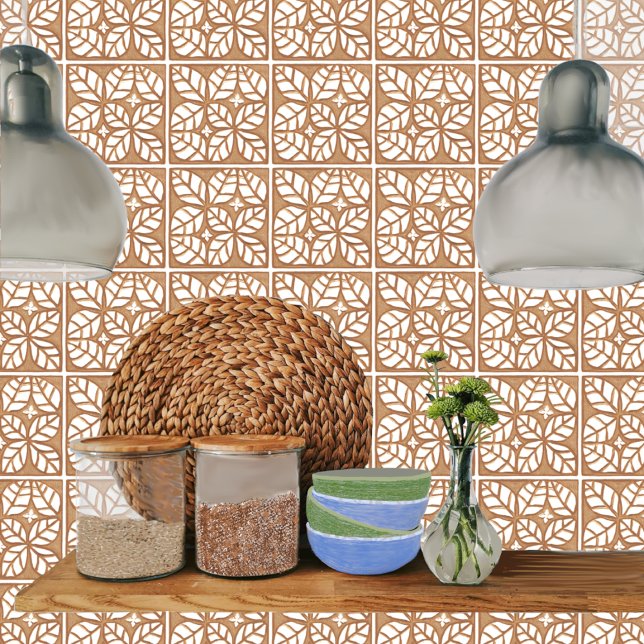 Russet and white Leaf Ceramic Tile (This tile is perfect for kitchen backsplashes.)
