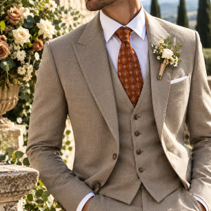 Russet Lilac Gold Quatrefoil Floral Foulard Tie