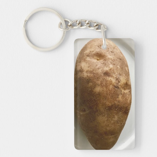 Russet Potato on White Plate Photograph Keychain (Front)