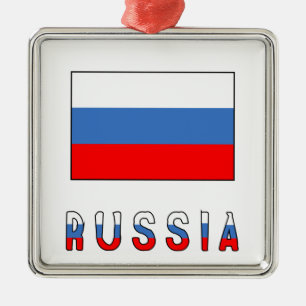 Russia and Russian Flag Metal Ornament