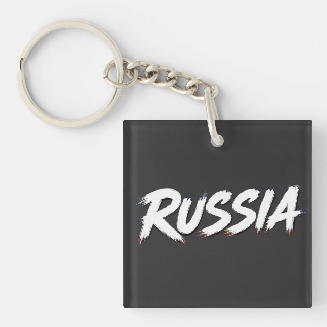 Russia Brush Flag Typography Design Keychain (Front)