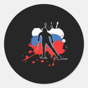 Russia Flag Biathlonist - Russian Biathlon Classic Round Sticker
