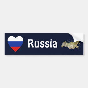 Russia Flag Heart + Map Bumper Sticker