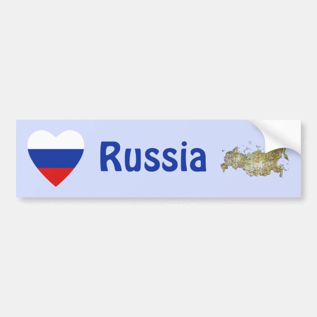 Russia Flag Heart + Map Bumper Sticker (Front)