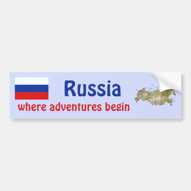 Russia Flag + Map Bumper Sticker (Front)