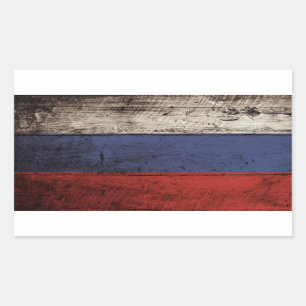 Russia Flag on Old Wood Grain Sticker