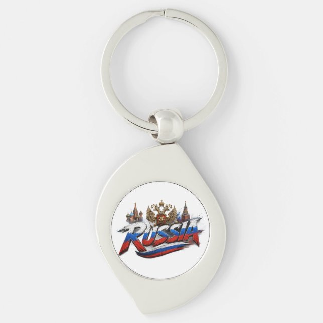 Russia Flag Typography Graphic Design Keychain (Front)