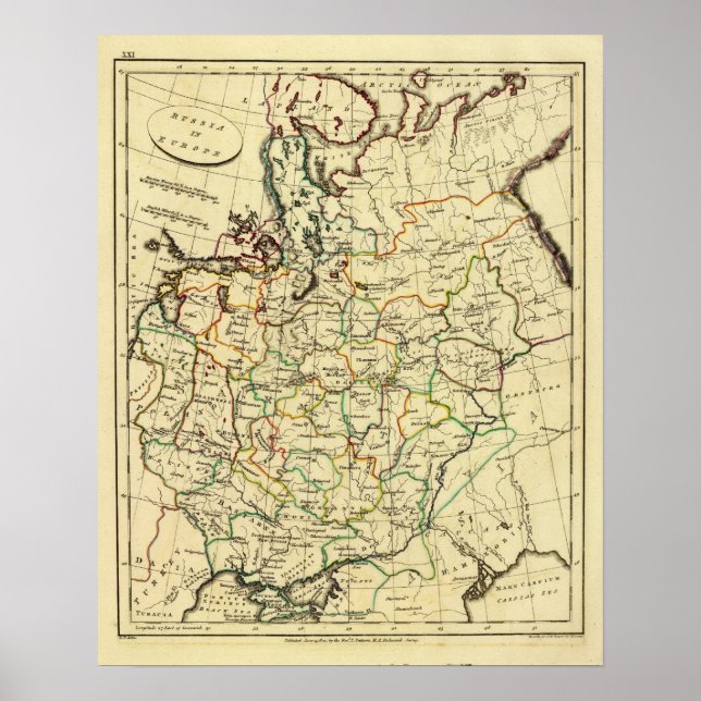 Russia in Europe with boundaries outlined Poster (Front)