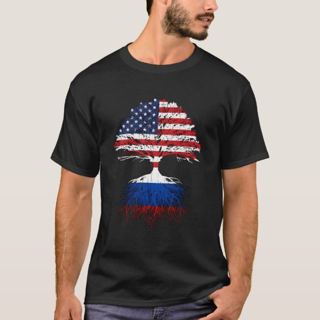 Russia Roots Russian American Flag Immigrant Citiz T-Shirt (Front)
