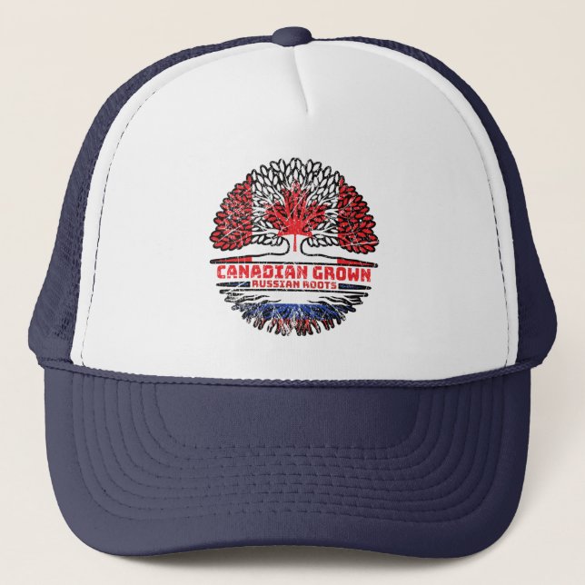 Russia Russian Canadian Canada Tree Roots Flag Trucker Hat (Front)