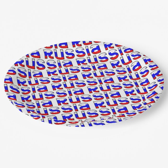 Russia Russian Flag Colours Typography Pattern Paper Plate (Angled)