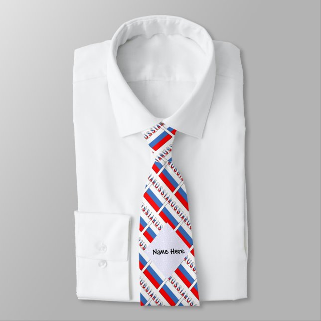 Russia Russian Flag Tiled Black Personalization  Tie (Tied)
