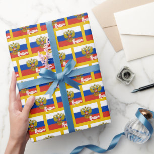 Russia Wrapping Paper, Russian Flag patriotic Gold Paper
