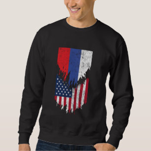 Russian American Flags Ripped Torn Russia Sweatshirt