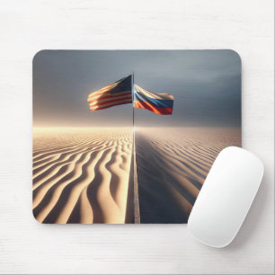 Russian And American Flag In Sand Mouse Pad