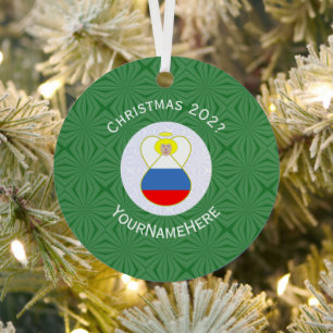 Russian Angel Christmas Flag Personalized  Metal Ornament