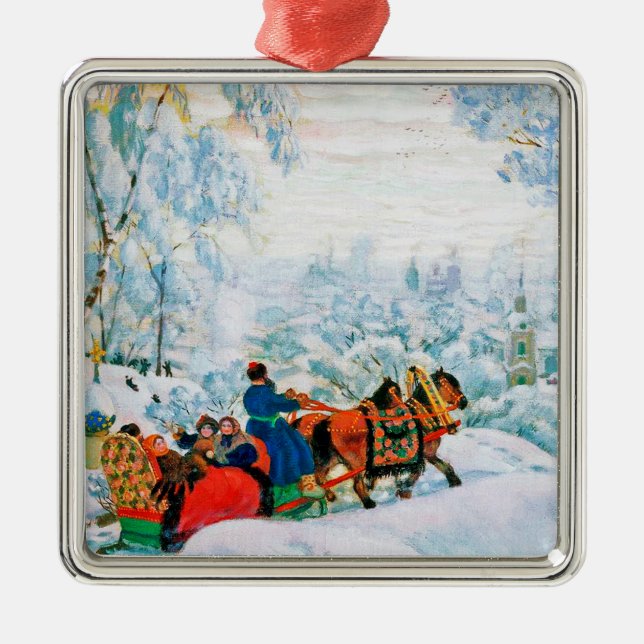 Russian Art Christmas Gift Metal Ornament (Front)